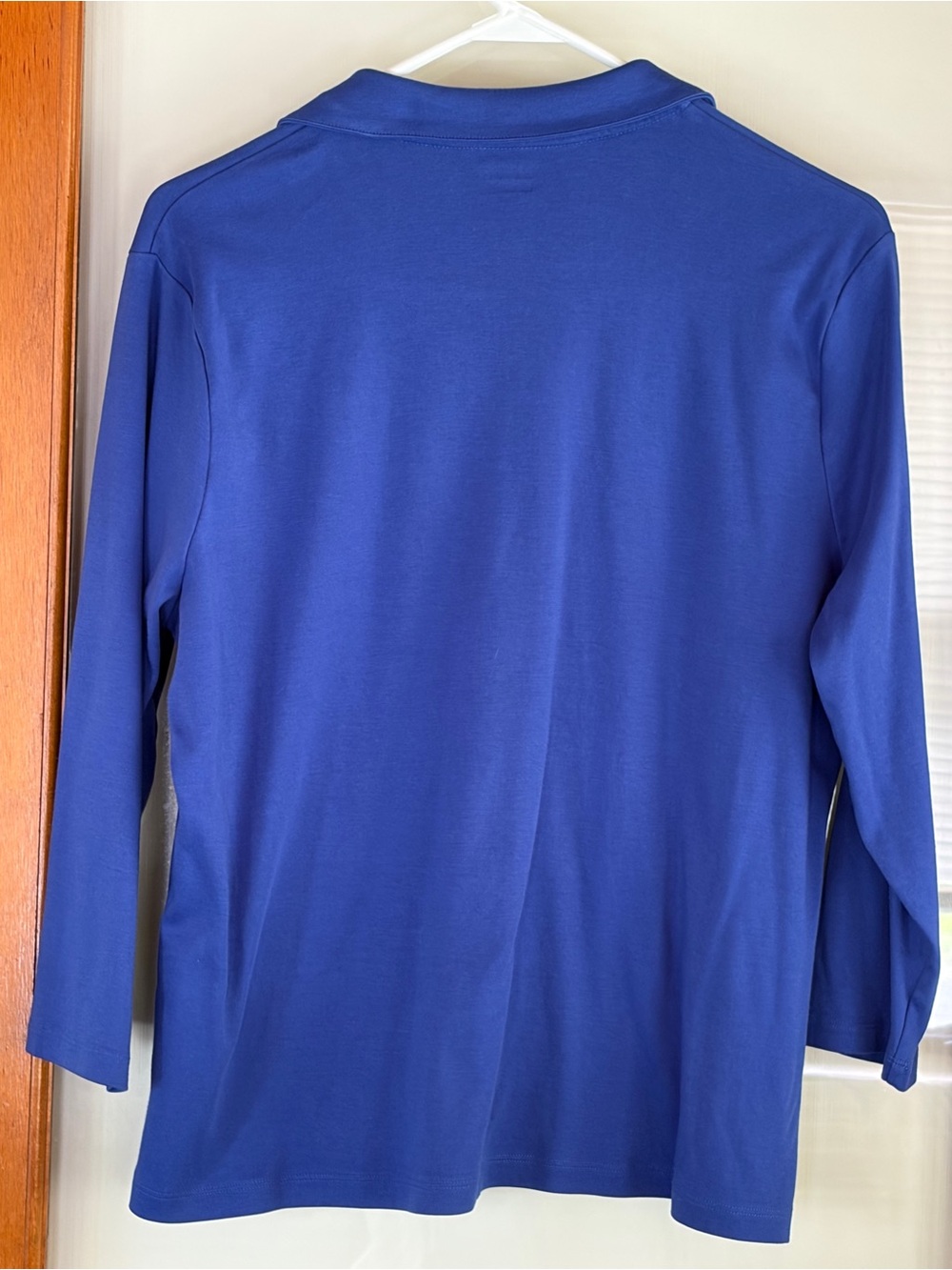 Land’s End cobalt blue johnny collar top, size L polo collar 3/4 sleeves - Picture 4 of 7